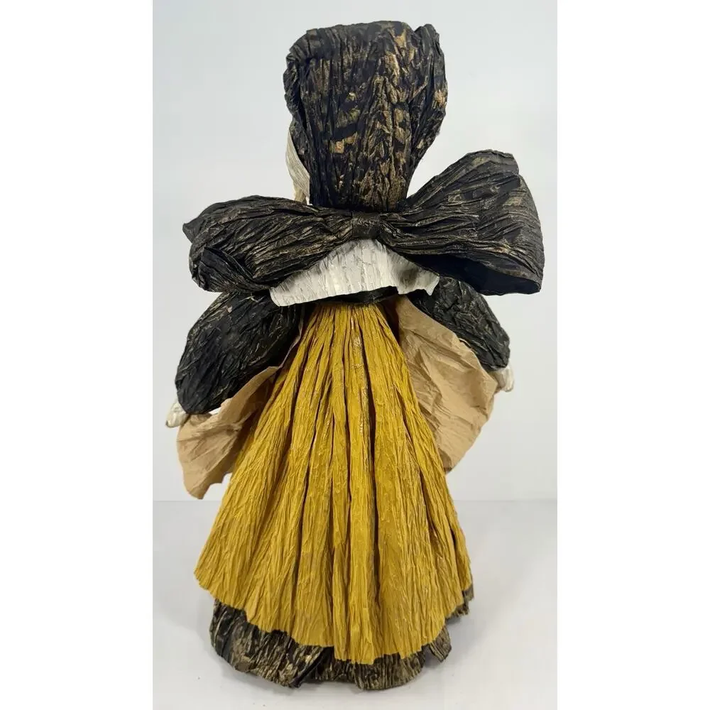 Vintage Paper Twist Pilgrim Woman Figurine Pumpkins Rustic‎ Thanksgiving Decor